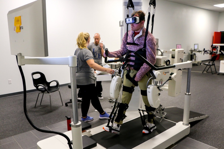 Virtual reality used in conjunction with the gait trainers